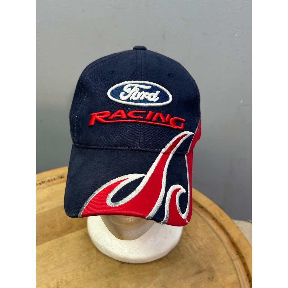 Ford Racing Hat Men OS Navy Blue NASCAR H3 Sportgear Flame Embroidery Adjustable